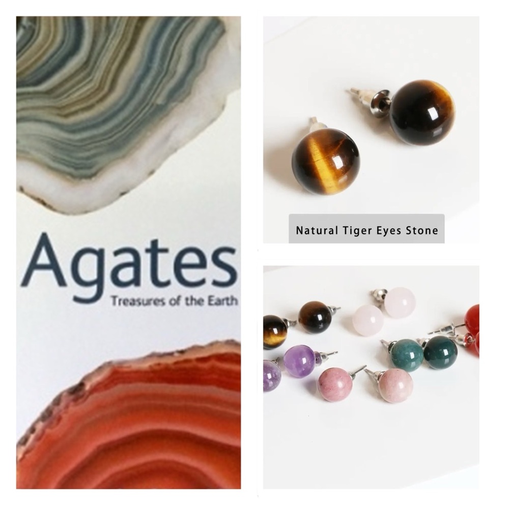 🐘 Natural Tigers Eye Stainless Steel Stud Earrings
